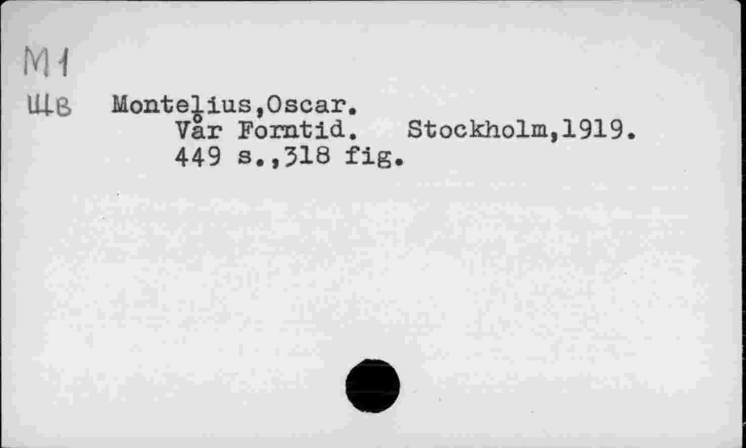 ﻿ULß Montelius,Oscar.
Var Foratid. Stockholm,1919.
449 s.,518 fig.